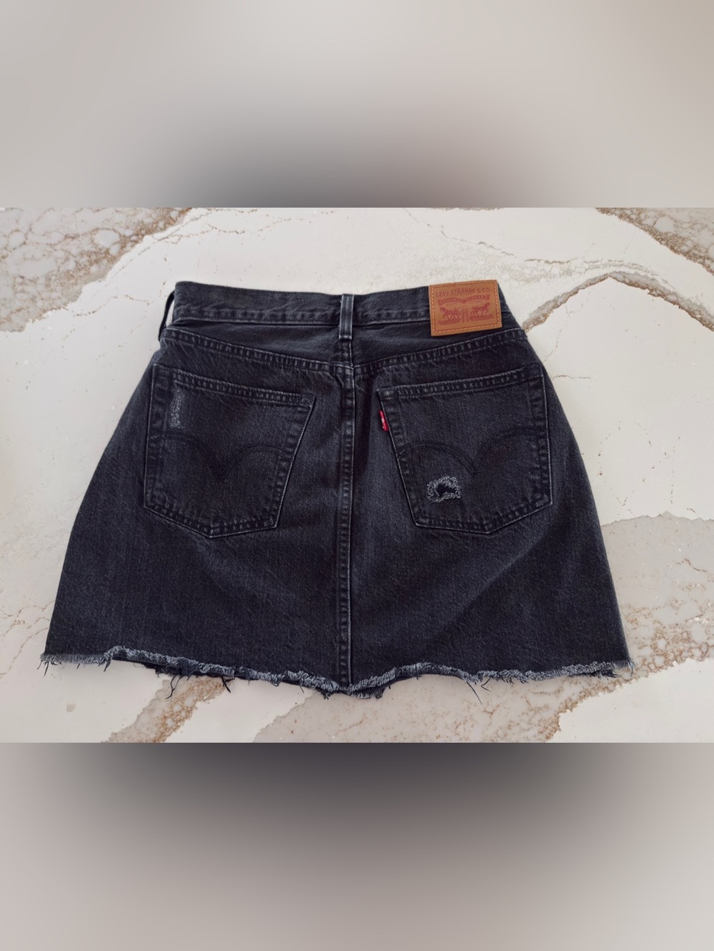 Levi's Black Distressed Denim Mini Skirt, Size 28